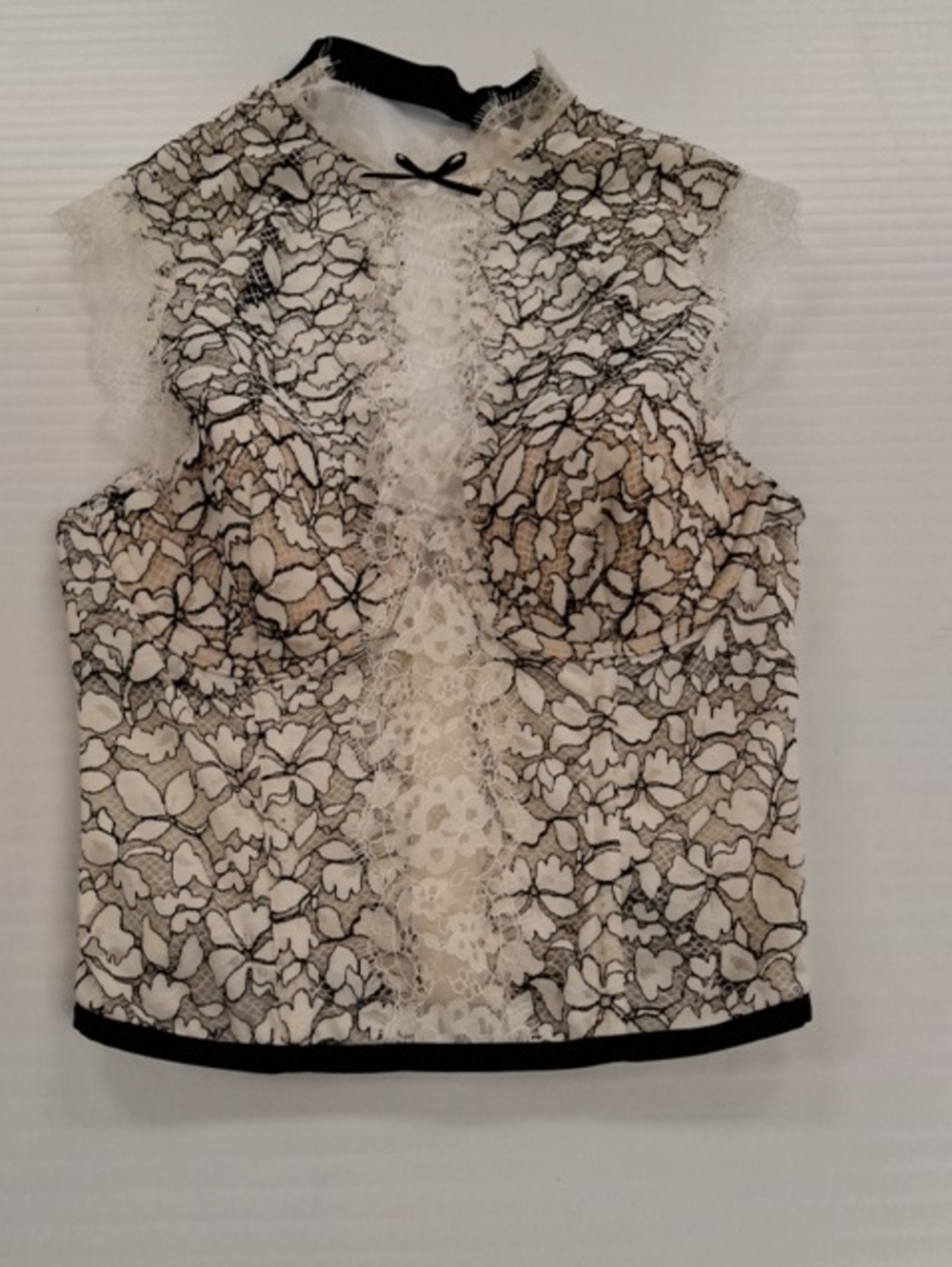 Victoria's Secret Cream Lace Sheer Shell with Black Trim